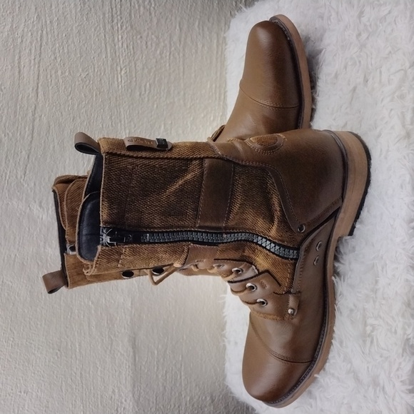 J75 by Jump Deploy Brown Faux Leather Canvas Round Cap Toe Lace Up Combat Boot - Picture 16 of 16